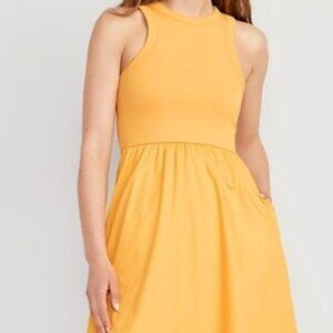 NWT Old Navy SMALL Yellow Fit and Flare High Neck Combination Midi Dress
